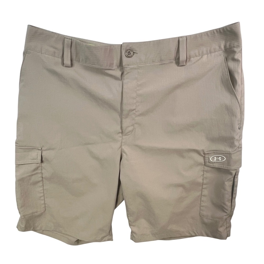Under Armour Mens Tan Cargo Shorts Size 36 Recycled Polyester Athletic Golf‎ J4